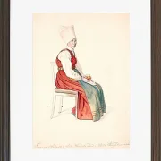 Sitzende schwedische Bäuerin mit hohem Kopfschmuck – 1851