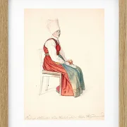 Sitzende schwedische Bäuerin mit hohem Kopfschmuck – 1851