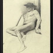 Siddende nøgen mand med hat - 1904