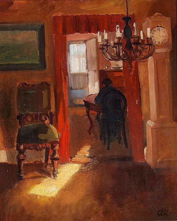 Skagen-Interieur mit einem Sonnenstreifen auf dem Boden – 1905