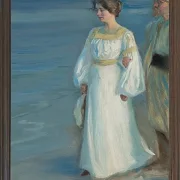 Sommerabend am Strand von Skagen, Porträt der Frau des Künstlers – 1899