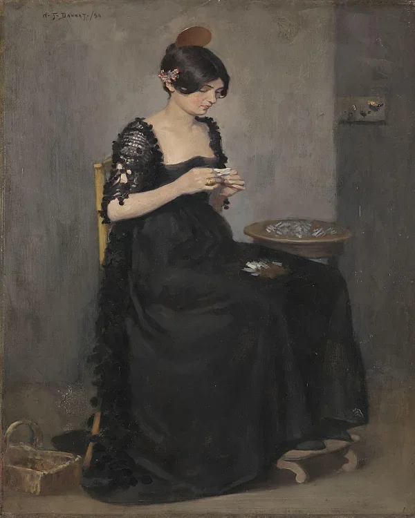 Spanisches Mädchen, das Zigaretten macht - 1890