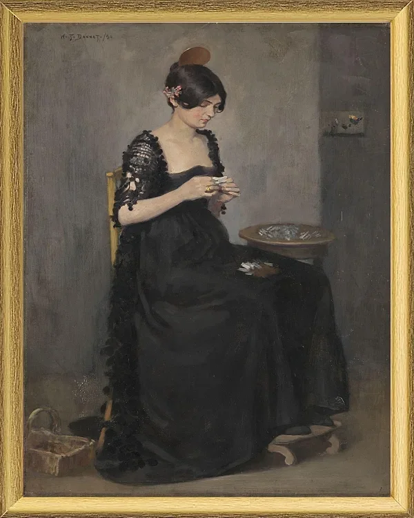 Spanisches Mädchen, das Zigaretten macht - 1890