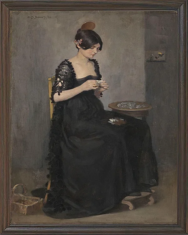 Spanisches Mädchen, das Zigaretten macht - 1890