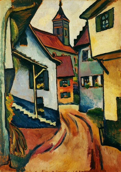 Straße mit Kirche in Kandern - 1911