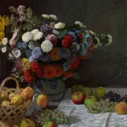 Stilleben med blomster og frugt – 1869