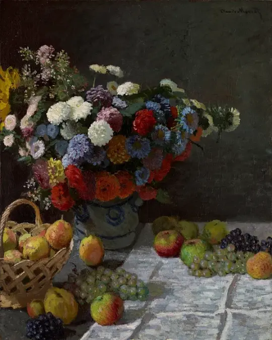 Stilleben med blomster og frugt – 1869