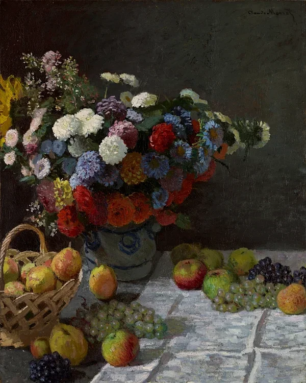 Stilleben med blomster og frugt – 1869