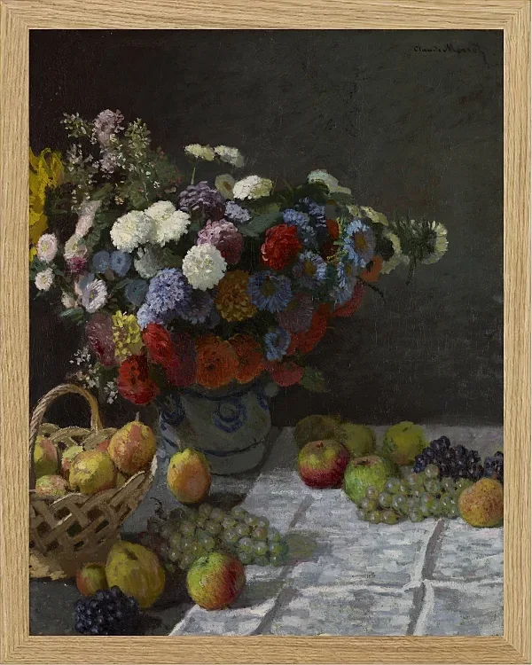 Stilleben med blomster og frugt – 1869