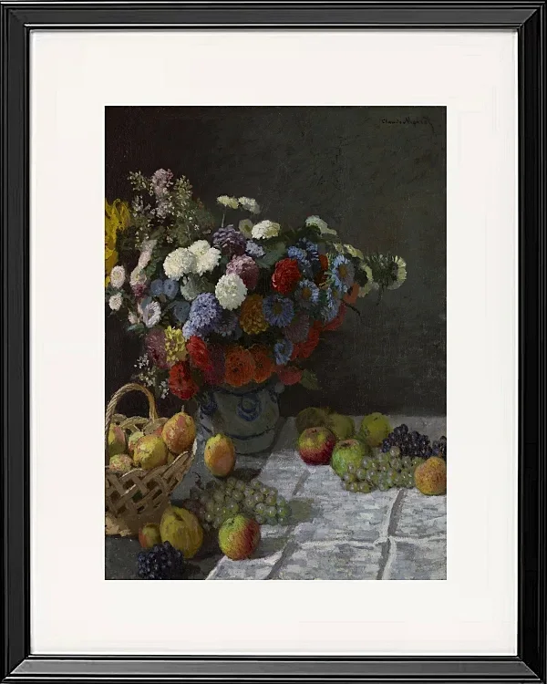 Stilleben med blomster og frugt – 1869