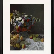 Stilleben med blomster og frugt – 1869