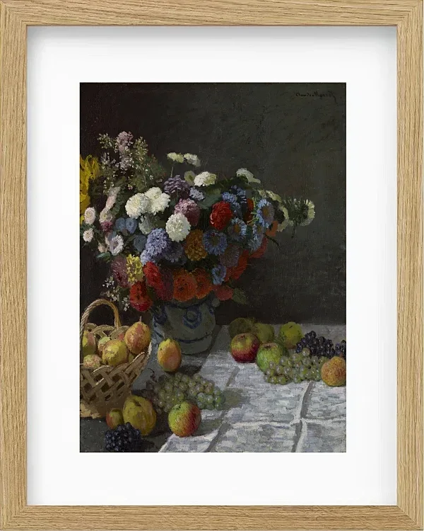 Stilleben med blomster og frugt – 1869
