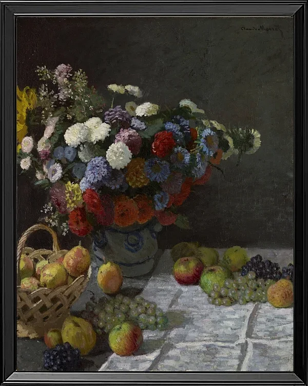Stilleben med blomster og frugt – 1869