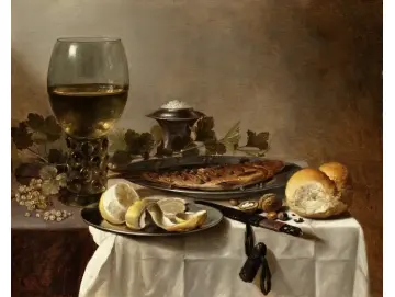 Stillleben mit Hering, Wein und Brot – 1647