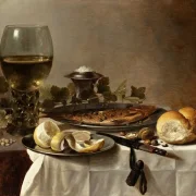 Stillleben mit Hering, Wein und Brot – 1647