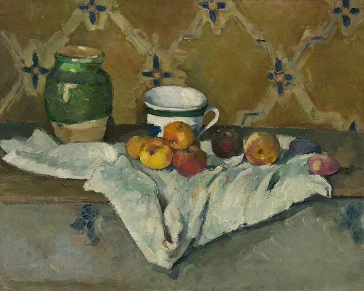 Stilleben med krukke, kop og æbler - 1877