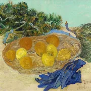 Stilleben af appelsiner og citroner med blå handsker - 1889