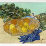 Stilleben af appelsiner og citroner med blå handsker - 1889