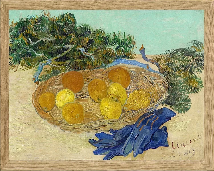 Stilleben af appelsiner og citroner med blå handsker - 1889