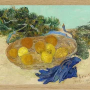 Stilleben af appelsiner og citroner med blå handsker - 1889