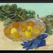 Stilleben af appelsiner og citroner med blå handsker - 1889