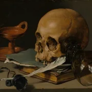 Stillleben mit Totenkopf und Schreibfeder – 1628