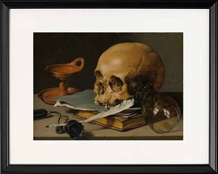 Stillleben mit Totenkopf und Schreibfeder – 1628