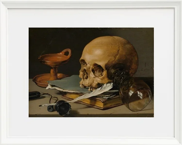 Stillleben mit Totenkopf und Schreibfeder – 1628