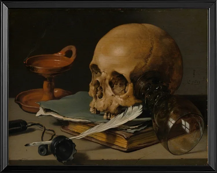 Stillleben mit Totenkopf und Schreibfeder – 1628