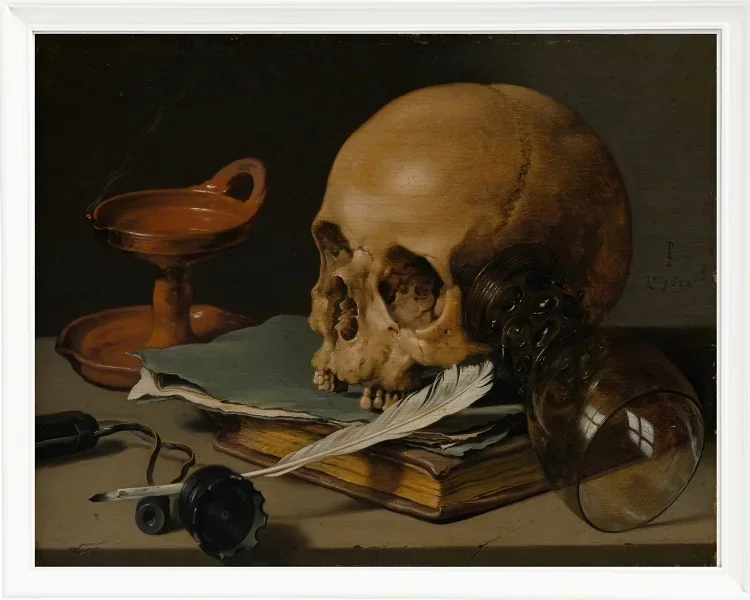 Stillleben mit Totenkopf und Schreibfeder – 1628