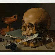 Stillleben mit Totenkopf und Schreibfeder – 1628