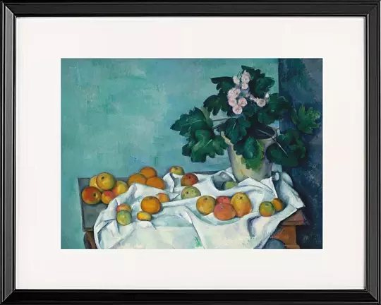 Stillleben mit Äpfeln und einem Topf Primeln - 1890