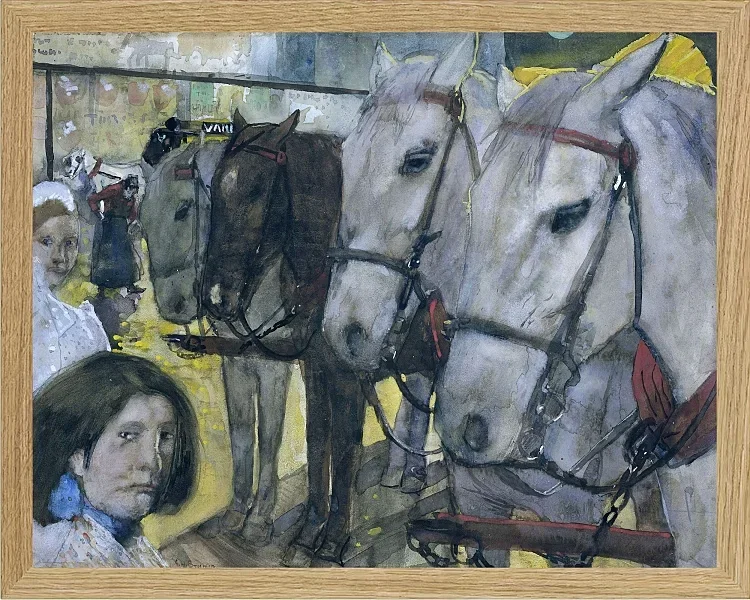 Straßenbahnpferde auf dem Damm in Amsterdam - 1894