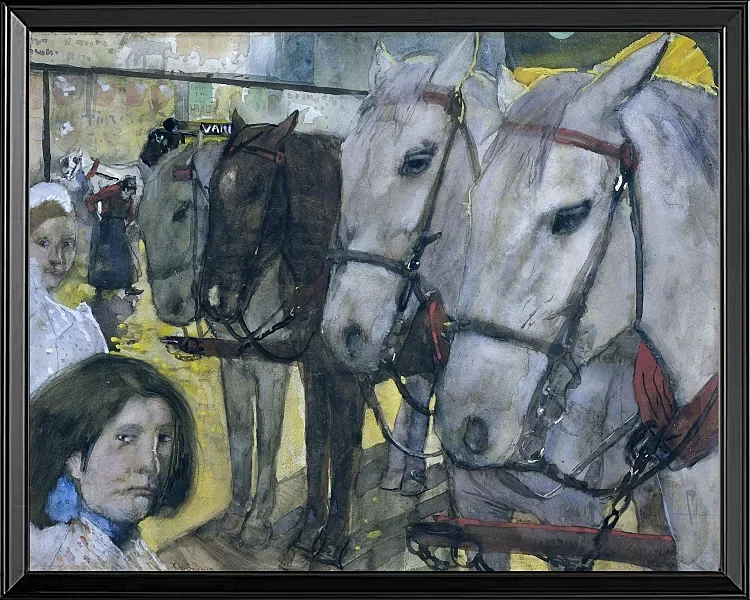 Straßenbahnpferde auf dem Damm in Amsterdam - 1894