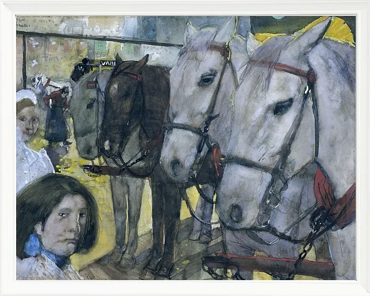 Straßenbahnpferde auf dem Damm in Amsterdam - 1894