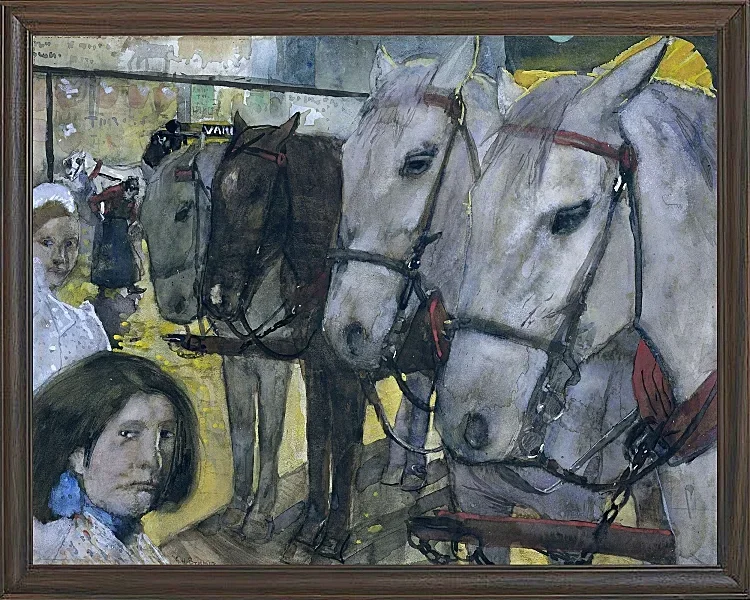 Straßenbahnpferde auf dem Damm in Amsterdam - 1894