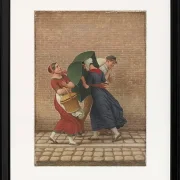 Straßenszene bei windigem und regnerischem Wetter - 1846