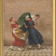 Straßenszene bei windigem und regnerischem Wetter - 1846