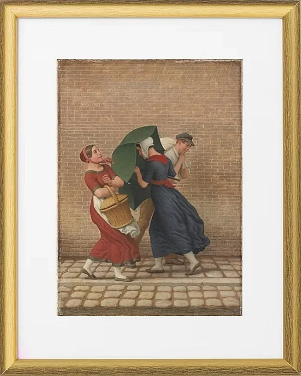 Straßenszene bei windigem und regnerischem Wetter - 1846