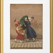 Straßenszene bei windigem und regnerischem Wetter - 1846