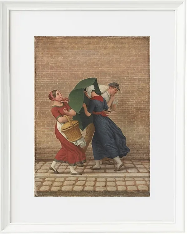 Straßenszene bei windigem und regnerischem Wetter - 1846