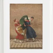 Straßenszene bei windigem und regnerischem Wetter - 1846