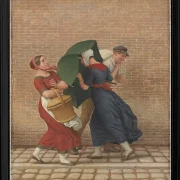 Straßenszene bei windigem und regnerischem Wetter - 1846