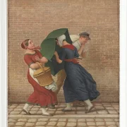 Straßenszene bei windigem und regnerischem Wetter - 1846