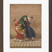 Straßenszene bei windigem und regnerischem Wetter - 1846