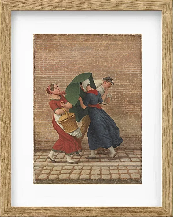 Straßenszene bei windigem und regnerischem Wetter - 1846