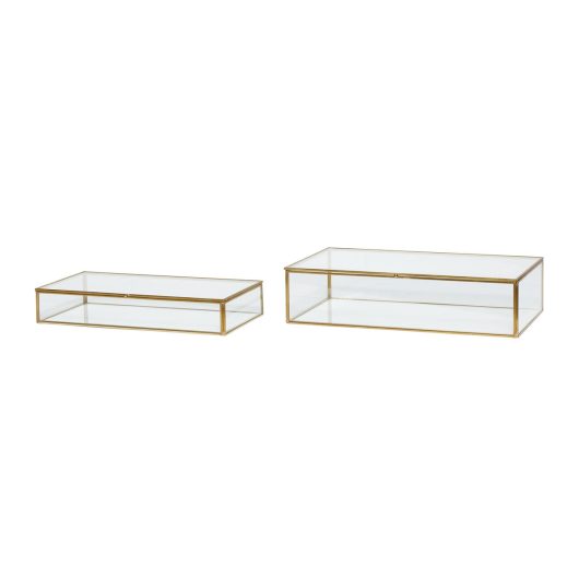 Tint Glass Boxes Large Brass/Amber (set of 2)