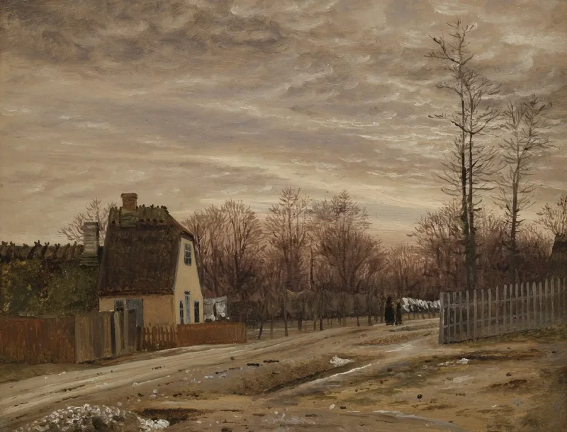 Vilhelm Kyhn – Abend nach Tauwetter. Taabæk, nördlich von Kopenhagen 1850 | Giclée Kunstdruck gerahmt