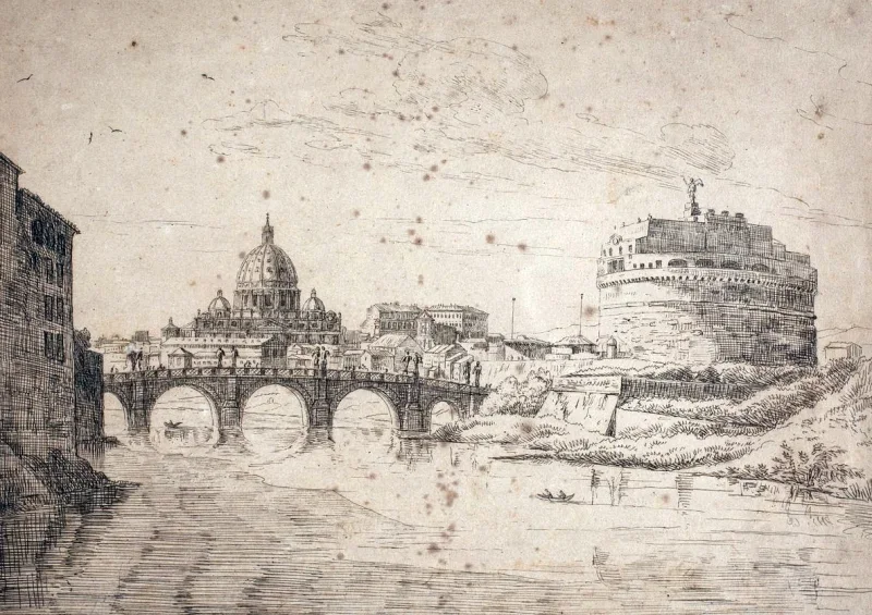 Vilhelm Kyhn | Scene nær Engelsborg og Sankt Peters Kirke - 1845 | Indrammet kunsttryk | Danmarks Guldalder