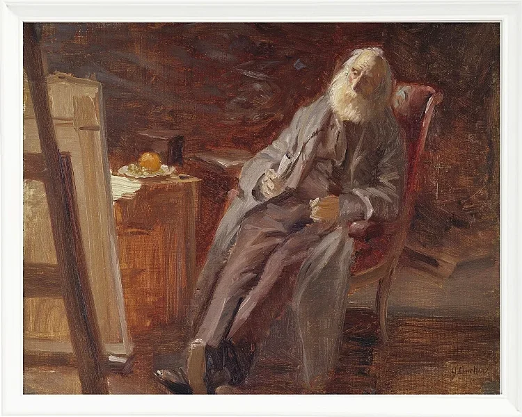 Vilhelm Kyhn – Der Maler Vilhelm Kyhn raucht seine Pfeife 1903 | Giclée Kunstdruck gerahmt